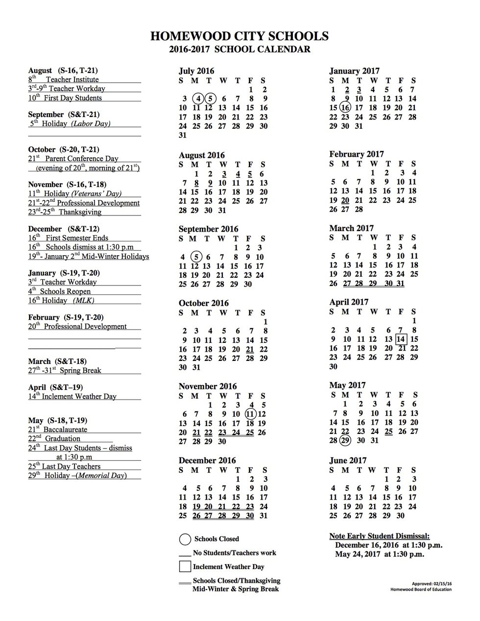 Homewood Calendar